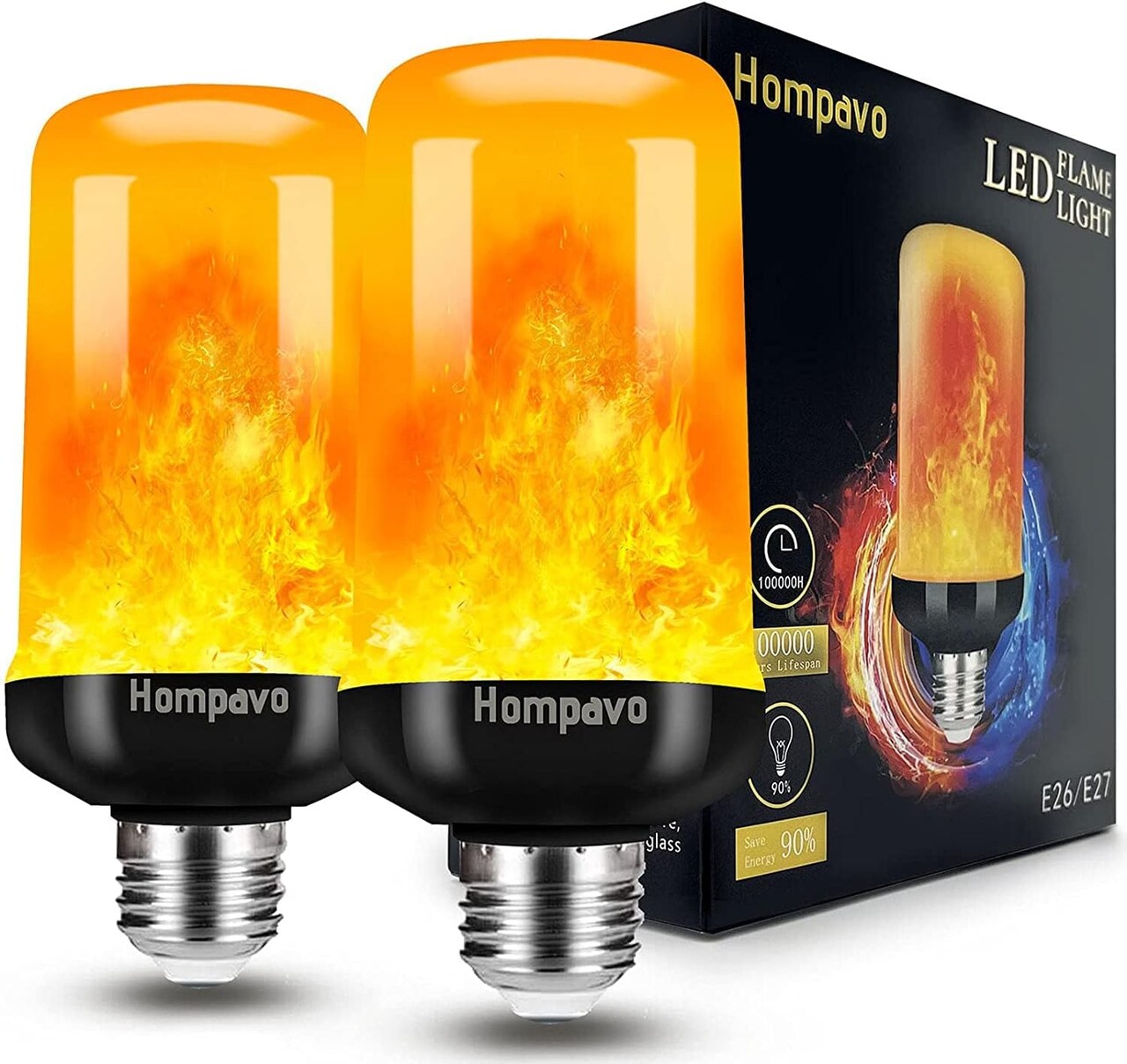 2 Pack LED Flame Light Bulbs - 4 Modes with Upside Down Effect